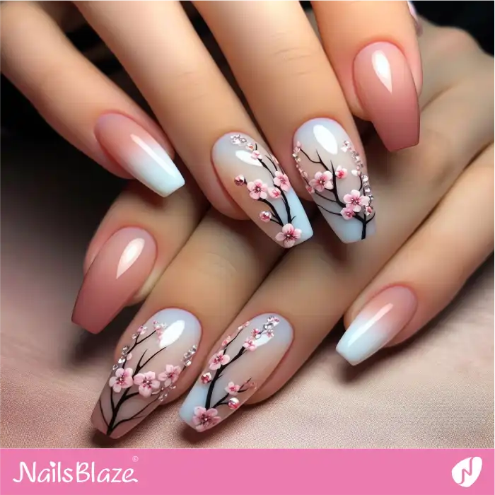 Cherry Blossoms on Ombre Nails | Spring Nails - NB3869